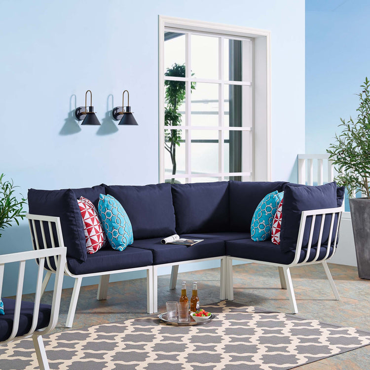 Riverside 4 Piece Outdoor Patio Aluminum Sectional - White Navy