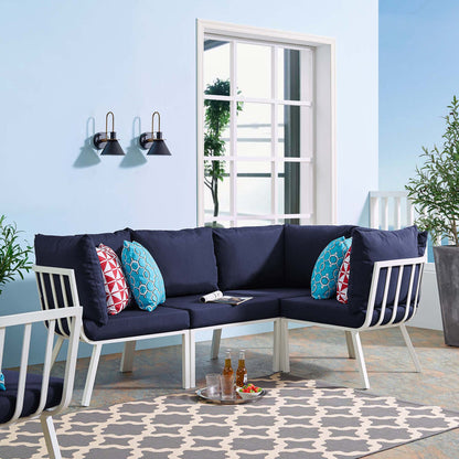Riverside 4 Piece Outdoor Patio Aluminum Sectional - White Navy