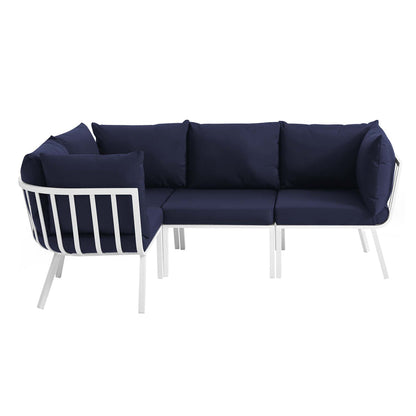 Riverside 4 Piece Outdoor Patio Aluminum Sectional - White Navy