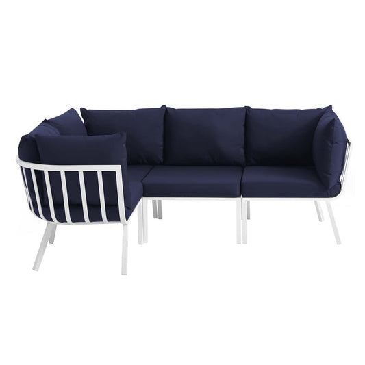 Riverside 4 Piece Outdoor Patio Aluminum Sectional - White Navy