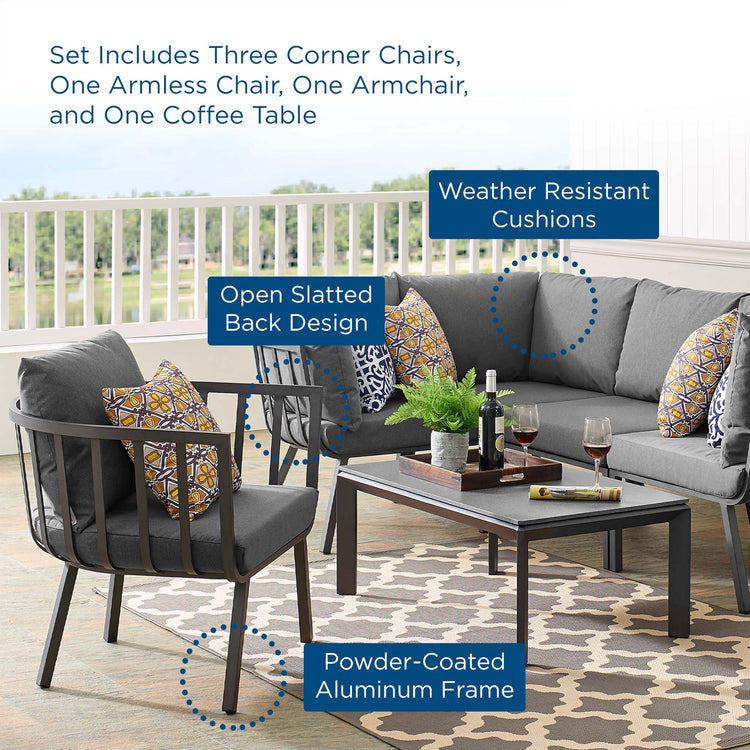 Riverside 6 Piece Outdoor Patio Aluminum Set - Gray Charcoal