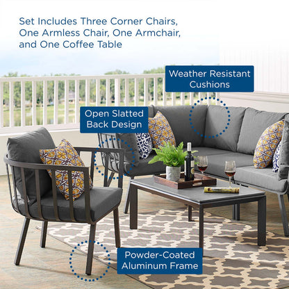 Riverside 6 Piece Outdoor Patio Aluminum Set - Gray Charcoal