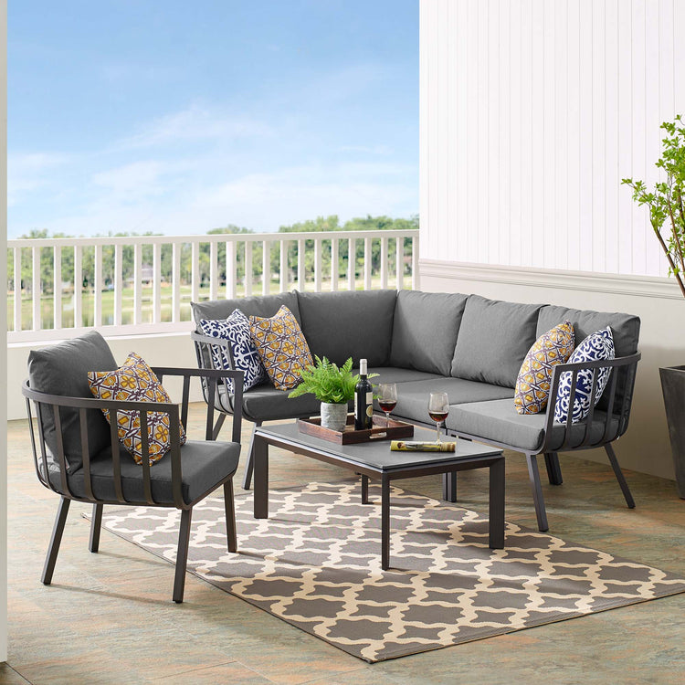 Riverside 6 Piece Outdoor Patio Aluminum Set - Gray Charcoal