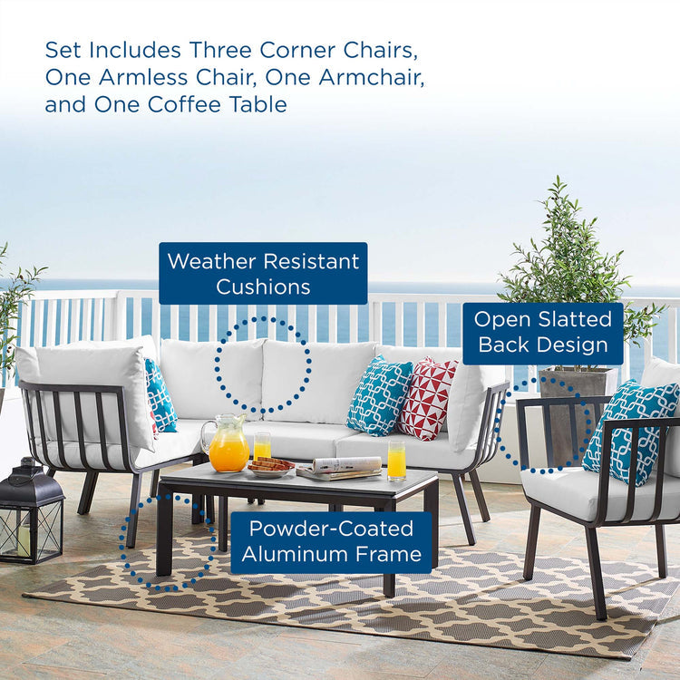 Riverside 6 Piece Outdoor Patio Aluminum Set - Gray White