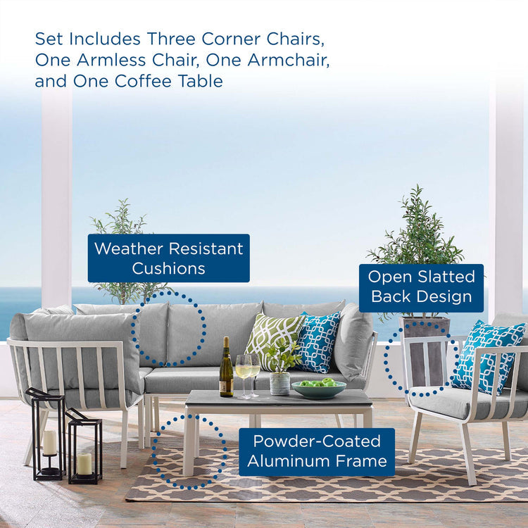 Riverside 6 Piece Outdoor Patio Aluminum Set - White Gray
