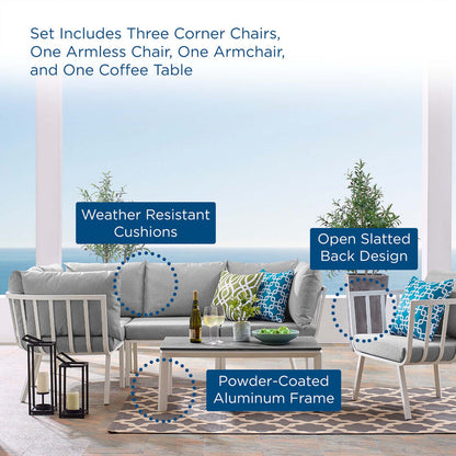 Riverside 6 Piece Outdoor Patio Aluminum Set - White Gray