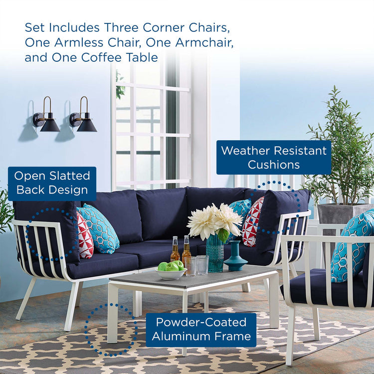 Riverside 6 Piece Outdoor Patio Aluminum Set - White Navy