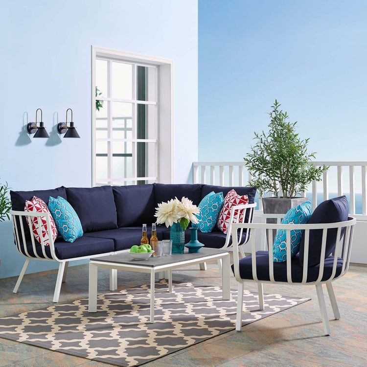 Riverside 6 Piece Outdoor Patio Aluminum Set - White Navy