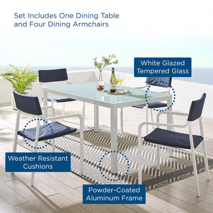 Raleigh 5 Piece Outdoor Patio Aluminum Dining Set - White Navy