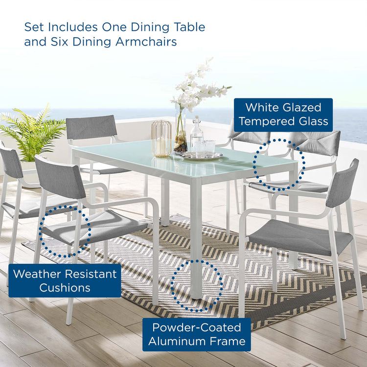 Raleigh 7 Piece Outdoor Patio Aluminum Dining Set - White Gray