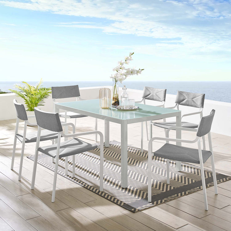Raleigh 7 Piece Outdoor Patio Aluminum Dining Set - White Gray