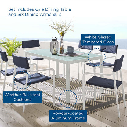 Raleigh 7 Piece Outdoor Patio Aluminum Dining Set - White Navy