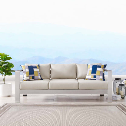 Shore Outdoor Patio Aluminum Sofa - Silver Beige