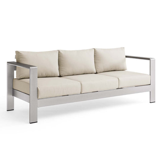 Shore Outdoor Patio Aluminum Sofa - Silver Beige