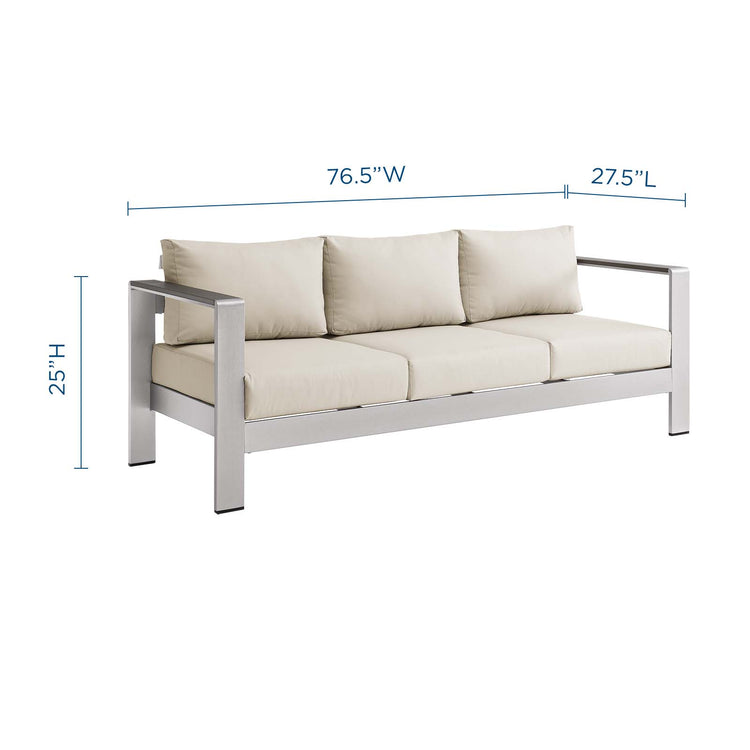 Shore Outdoor Patio Aluminum Sofa - Silver Beige
