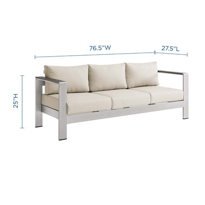 Shore Outdoor Patio Aluminum Sofa - Silver Beige
