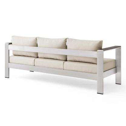 Shore Outdoor Patio Aluminum Sofa - Silver Beige