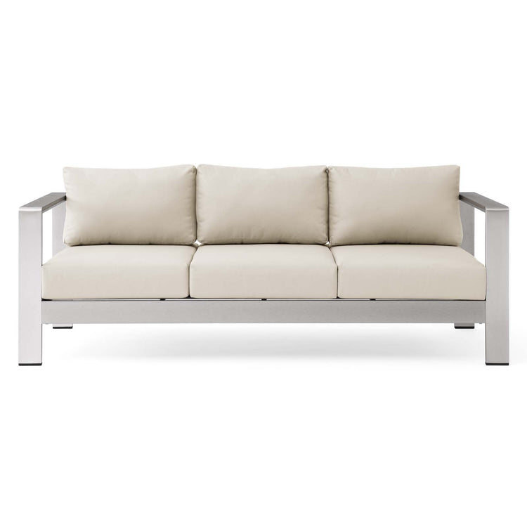 Shore Outdoor Patio Aluminum Sofa - Silver Beige
