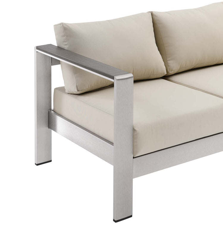 Shore Outdoor Patio Aluminum Sofa - Silver Beige