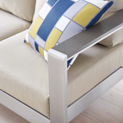 Shore Outdoor Patio Aluminum Sofa - Silver Beige