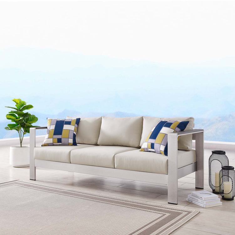 Shore Outdoor Patio Aluminum Sofa - Silver Beige
