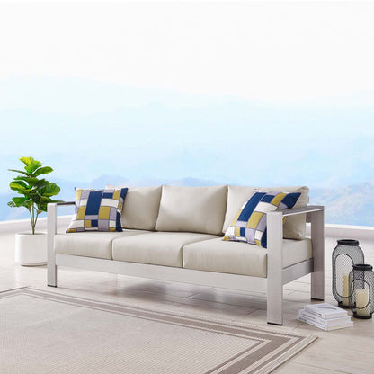 Shore Outdoor Patio Aluminum Sofa - Silver Beige