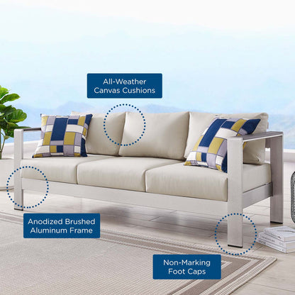 Shore Outdoor Patio Aluminum Sofa - Silver Beige