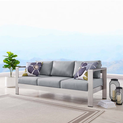 Shore Outdoor Patio Aluminum Sofa - Silver Gray