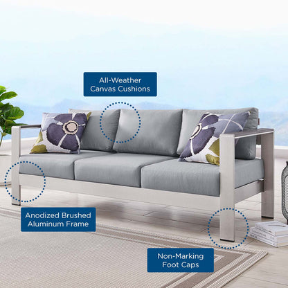 Shore Outdoor Patio Aluminum Sofa - Silver Gray