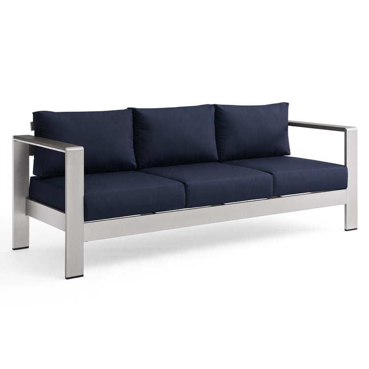 Shore Outdoor Patio Aluminum Sofa - Silver Navy