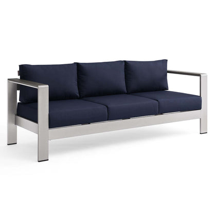 Shore Outdoor Patio Aluminum Sofa - Silver Navy
