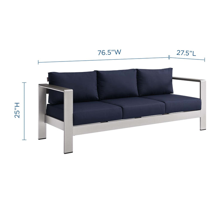 Shore Outdoor Patio Aluminum Sofa - Silver Navy
