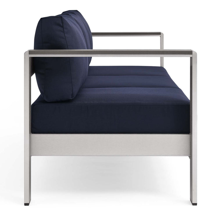 Shore Outdoor Patio Aluminum Sofa - Silver Navy