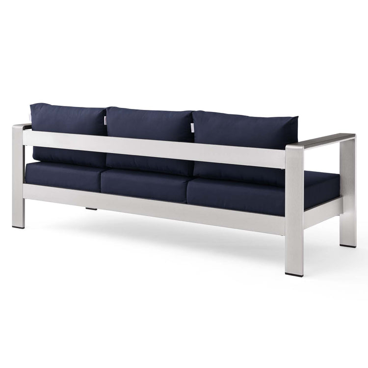 Shore Outdoor Patio Aluminum Sofa - Silver Navy
