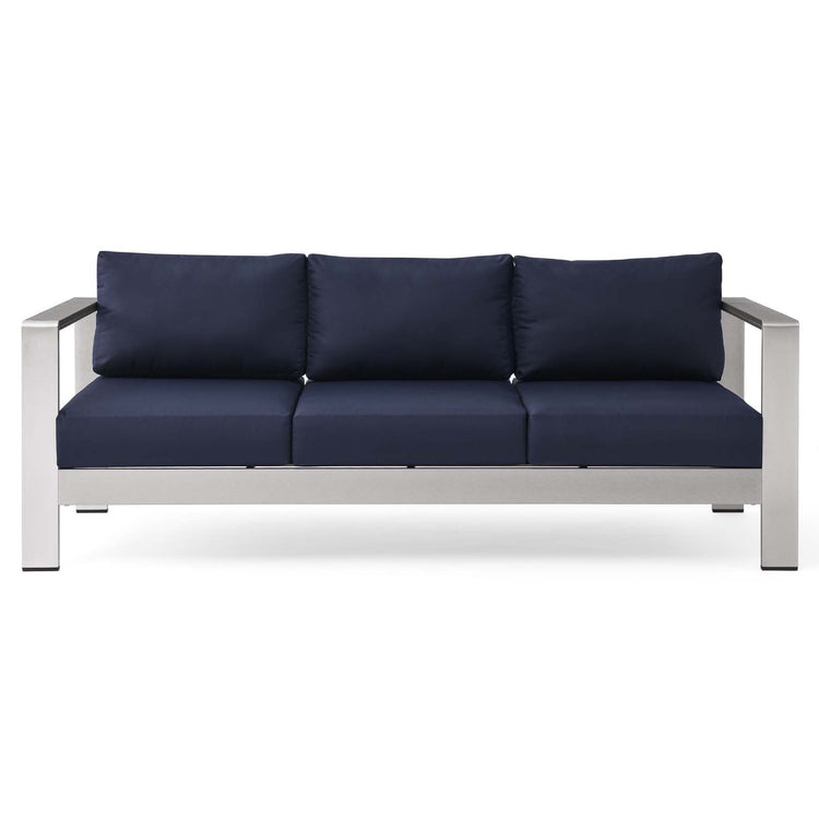 Shore Outdoor Patio Aluminum Sofa - Silver Navy