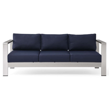 Shore Outdoor Patio Aluminum Sofa - Silver Navy