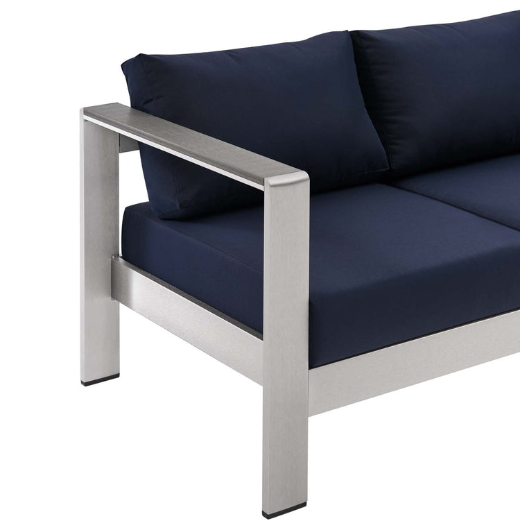 Shore Outdoor Patio Aluminum Sofa - Silver Navy