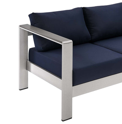 Shore Outdoor Patio Aluminum Sofa - Silver Navy