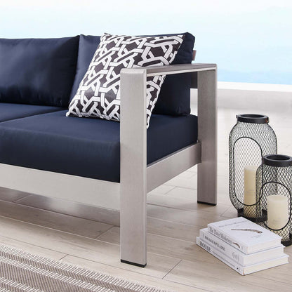 Shore Outdoor Patio Aluminum Sofa - Silver Navy