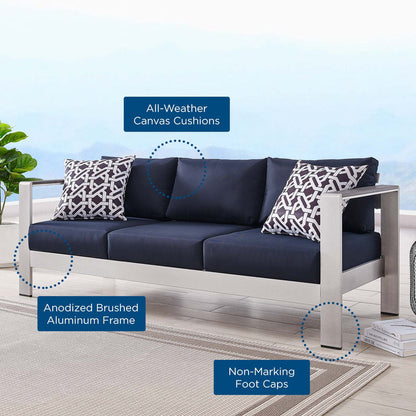 Shore Outdoor Patio Aluminum Sofa - Silver Navy