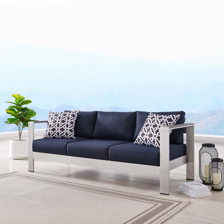 Shore Outdoor Patio Aluminum Sofa - Silver Navy