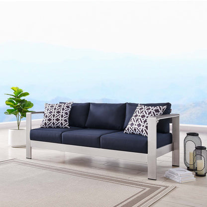 Shore Outdoor Patio Aluminum Sofa - Silver Navy