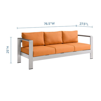 Shore Outdoor Patio Aluminum Sofa - Silver Orange