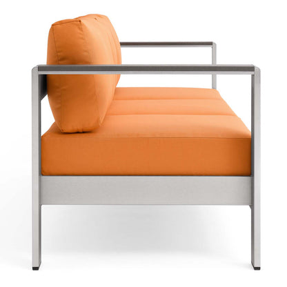 Shore Outdoor Patio Aluminum Sofa - Silver Orange