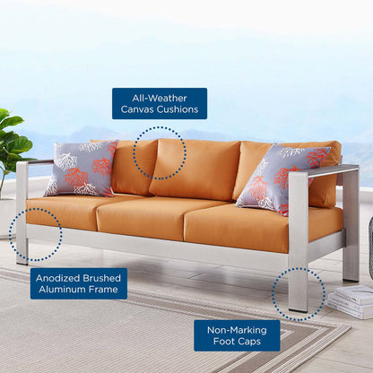 Shore Outdoor Patio Aluminum Sofa - Silver Orange