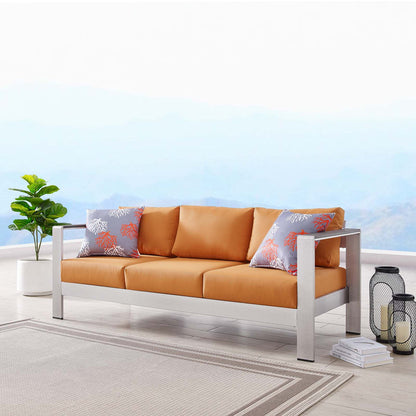 Shore Outdoor Patio Aluminum Sofa - Silver Orange