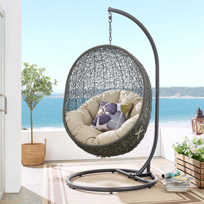Hide Outdoor Patio Sunbrella® Swing Chair With Stand - Gray Beige