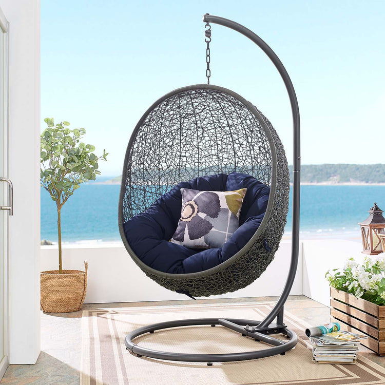Hide Outdoor Patio Sunbrella® Swing Chair With Stand - Gray Navy