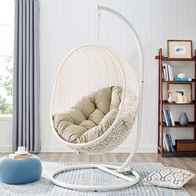 Hide Outdoor Patio Sunbrella® Swing Chair With Stand - White Beige