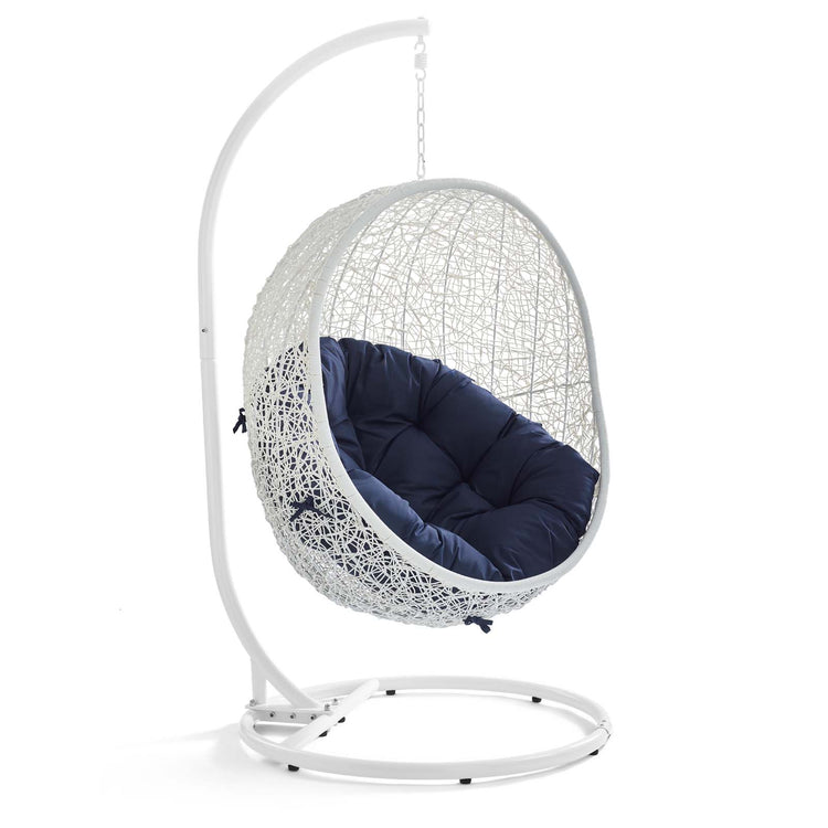 Hide Outdoor Patio Sunbrella® Swing Chair With Stand - White Navy